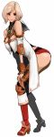  1girl absurdres ashelia_b&#039;nargin_dalmasca ass bare_shoulders blonde_hair breasts brown_eyes commentary_request final_fantasy final_fantasy_xii high_heels highres large_breasts leaning_forward looking_at_viewer miniskirt short_hair skirt solo thighhighs 