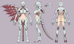  1girl angel_at_dusk arms_at_sides ass breasts carapace claws flat_color from_behind from_side full_body highres medium_breasts monster_girl multiple_views navel official_art reference_sheet simple_background solo standing tail toguromaki_kumoyuki wings 