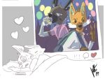  &lt;3 2019 4:3 aggressive_retsuko anthro bed canid canine fur furniture haida hug hyaenid instagram love low_res male male/male mammal maned_wolf on_bed ookami_(aggretsuko) phone photo sanrio solari-94 surprise under_covers victory 