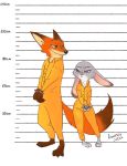  anthro canid canine clothing disney duo female fox francesca-ictbs handcuffed handcuffs hi_res judy_hopps lagomorph leporid long_ears male mammal nick_wilde prison_jumpsuit prison_uniform prisoner rabbit shackles zootopia 