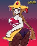  2018 big_breasts breasts butt camel_toe clothed clothing digital_media_(artwork) eyelashes female fishnet half-closed_eyes hexami hi_res humanoid jirachi kometa_(hexami) legendary_pok&eacute;mon looking_at_viewer looking_back makeup narrowed_eyes nintendo pok&eacute;mon pok&eacute;mon_(species) red_eyes smile solo star thick_thighs video_games white_body white_skin wide_hips 