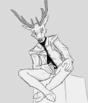  anthro antlers balls bottomless cervid clothed clothing erection genitals hooves horn humanoid_genitalia humanoid_penis jacket lawyerdog male mammal masturbation monochrome penis shirt topwear uncut 