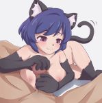  2020 absurd_res areola blue_hair blush breasts claws duo felid female genitals glans hair hi_res human inner_ear_fluff ishuzoku_reviewers male male/female mammal nipples penis pussy sharp_claws simple_background tuft white_background 大邪神画师 