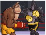 abs anthro ape back_muscles belly biceps big_daddy_(sing) black_background black_body black_bottomwear black_clothing black_fur black_shorts blue_eyes bodily_fluids bottomwear boxing boxing_attire boxing_gloves boxing_shorts boxing_trunks brawler brown_body brown_eyes brown_fur burglar butt butt_outline clothed clothing criminal crossover dazed disoriented dominant dominant_anthro dominant_male donkey_kong_(character) donkey_kong_(series) duo face_punch fight fighters fighting_ring fist fists_clenched flying_sweatdrops fur gang gangster gloves gold_(metal) gold_jewelry gold_necklace gorilla grey_background handwear haplorhine hi_res hunter-husky illumination_entertainment jewelry knockout male mammal manly muscular muscular_anthro muscular_male necklace nintendo pecs primate punch punched punching_face red_boxing_gloves red_clothing red_handwear robber rope shirtless shirtless_anthro shirtless_male shorts simple_background sing_(movie) sport sweat sweatdrop sweaty_arms sweaty_back sweaty_belly sweaty_chest sweaty_face sweaty_legs thick_arms thief thug topless topless_anthro topless_male yellow_bottomwear yellow_boxing_gloves yellow_clothing yellow_handwear yellow_shorts