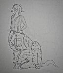 2_penises absurd_res blush bottomwear bulge cargo_pants clothed clothing denim denim_bottomwear denim_clothing english_text equid equid_taur equine equine_taur erection erection_under_clothing frontal_taur_genitals frontal_taur_penis genitals hi_res holding_bottomwear holding_clothing holding_object holding_pants horse horse_taur jeans male mammal mammal_taur multi_genitalia multi_penis open_bottomwear open_clothing open_pants pants penis penis_poking_out penis_through_fly sitting sitting_on_ground solo suspenders taur text unzipped unzipped_pants zipper