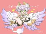  1boy :3 blush cupid_(dragalia_lost) dragalia_lost dragon_boy ebi_(hachikunperoi) full_body green_eyes heart heart_hands horns looking_at_viewer multicolored_hair pink_background purple_hair shorts silver_hair simple_background solo tail wings 