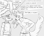  arm_warmers armwear beastars boxers_(clothing) canid canine canis cervid clothed clothing comic dialogue duo english_text fluffy lawyerdog legoshi_(beastars) louis_(beastars) male mammal monochrome speech_bubble text underwear wolf 