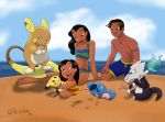  2016 3_toes 5_toes alolan_marowak alolan_raichu ambiguous_gender beach bikini black_body black_hair blue_body blue_nose bottomwear breasts brown_eyes child clothed clothing crossover david_kawena day digital_drawing_(artwork) digital_media_(artwork) disney female fire green_flame group hair hi_res human in_sand jewelry kneeling komala lilo_and_stitch lilo_pelekai long_hair looking_at_another looking_back looking_down lying male mammal mimikyu nani_pelekai navel necklace nintendo on_back one-piece_swimsuit open_mouth open_smile outside pok&eacute;mon pok&eacute;mon_(species) regional_variant seaside short_hair shorts signature sitting sleeping small_breasts smile stripes swimming_trunks swimwear tattoo toes topless vibafleischer video_games young 