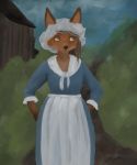  anthro canid canine clothing digital_media_(artwork) dress female fox hat headgear headwear hi_res mammal simple_background skunkwerks 