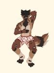 african_wild_dog anthro armpit_hair band_(marking) banded_tail black_body black_fur body_hair brown_body brown_fur canid canine cheek_tuft chest_hair clothing covered_eyes eyes facial_piercing facial_tuft fluffy fluffy_tail fur fur_markings hairy_legs harry_(disambiguation) heart_symbol hi_res leg_markings male mammal markings multiple_piercings nose_piercing nose_ring piercing pinup pinup_poster pointy_ears pose ring_piercing scruffy septum_piercing septum_ring sharp_teeth smile smiling_at_viewer solo tail tail_markings tan_body tan_fur teeth thick thick_thighs tuft underwear