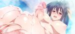  1girl ass black_hair blue-senpai blush breasts censored cum cum_on_ass cum_on_body futa_with_female futanari hair_ribbon high_school_dxd himejima_akeno large_breasts long_hair mosaic_censoring nipples open_mouth penis ponytail purple_eyes red_hair rias_gremory ribbon smile 