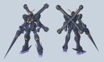  3d absurdres back commentary_request crossbone_gundam crossbone_gundam_x-2 crossbone_vanguard emblem gundam highres holding holding_weapon ichiyazuke_(kongxian03) jolly_roger logo machinery mecha mecha_focus mobile_suit multiple_views no_humans red_eyes robot science_fiction shot_lancer thrusters v-fin weapon 