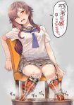  android android_girl_(itou) blue_neckwear blush bra brown_eyes brown_hair brown_sailor_collar brown_skirt bubble feet_out_of_frame fingernails grey_background grey_shirt head_tilt highres hot_tub incandescence itou_(onsoku_tassha) knees_together_feet_apart leaning_back mechanical_legs necktie one_eye_closed open_mouth original panties pantyshot pantyshot_(sitting) parts_exposed pleated_skirt sailor_collar school_uniform see-through serafuku shirt short_sleeves sitting skirt speech_bubble steam sweat sweating_profusely translation_request underwear wet wet_clothes wet_shirt white_bra white_panties 