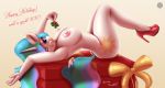  absurd_res anthro big_breasts breasts butt christmas clothing equid female footwear friendship_is_magic gift hi_res high_heels holidays horn mammal mistletoe my_little_pony nexcoyotlgt nipples nude one_eye_closed plant princess_celestia_(mlp) shoes text winged_unicorn wings wink 