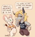 animancer anthro belly_nipples blonde_hair bottomless burmecian clothed clothing dialogue dipodid english_text female final_fantasy final_fantasy_ix hair hi_res holidays issah jerboa luck_(animancer) mammal murid murine navel open_mouth pregnant rat rodent square_enix text valentine&#039;s_day