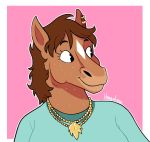  2020 anthro bojack_horseman border clothed clothing equid equine facial_markings female freckles head_markings hollyhock_manheim-mannheim-guerrero-robinson-zilberschlag-hsung-fonzerelli-mcquack_(bojack_horseman) horse itsaaudraw jewelry mammal markings necklace netflix piercing pink_background signature simple_background solo white_border 