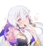  1girl artist_name chocolate chocolate_on_face fire_emblem fire_emblem:_three_houses food food_on_face gift_bag hair_ornament heart highres inkanii long_hair long_sleeves lysithea_von_ordelia pink_eyes simple_background solo upper_body white_background white_hair 
