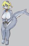 anthro bound breasts female grey_background grey_body hair hands_tied hi_res looking_at_viewer marine simple_background solo sususuigi 
