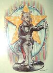 1980 anthro black_tie_(suit) bottomless bow_tie canid canine canis clothed clothing creative_engineering_incorporated dave_thomas electronics fluffy fluffy_tail fur gesture grey_body grey_fur looking_away male mammal microphone microphone_stand skin smile solo star suit tail the_wolf_pack_5 the_wolfman_(creative_engineering) traditional_media_(artwork) vinyl_record waving wolf