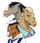  2020 anthro beatrice_horseman bojack_horseman bojack_horseman_(character) butterscotch_horseman cigarette clothing dress equid equine facial_markings gem head_markings hi_res horse jewelry mammal markings necklace netflix pearl_(gem) sailor_hat sailor_uniform simple_background smoking vrobei white_background young 