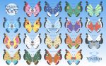  antennae blue_background bug butterfly character_name chart copyright_name creature english_text gen_6_pokemon gradient gradient_background highres insect looking_at_viewer namima_usagi no_humans pokemon pokemon_(creature) vivillon 