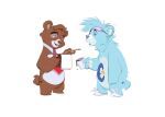 2023 anthro arealtrashact bear bedtime_bear beverage blindfold blue_body blue_fur blue_nose brown_body brown_fur brown_nose bunny_slippers clipboard clothing coffee coffee_cup coffee_mug container crescent_moon cup digital_drawing_(artwork) digital_media_(artwork) dripping dripping_liquid duo eyebrows eyemask eyes_closed eyewear fangs five_o&#039;clock_shadow footwear fur heart_symbol hi_res holding_object looking_at_object male mammal mask messy_fur moon mug multicolored_body multicolored_fur necktie open_mouth paper pencil shoes short_tail simple_background sleep_mask sleeping slippers smile standing star tail teeth tenderheart_bear tired tired_eyes whiskers white_background
