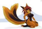  2020 2_tails anthro big_breasts big_butt breasts butt canid canine digital_media_(artwork) female fox free_art groping_self hair hi_res jakethegoat kneeling looking_at_viewer mammal multi_tail nude simple_background sketch smile thick_thighs wide_hips 