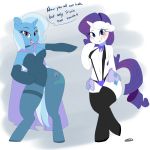  1:1 big_breasts blush breasts clothing dialogue duo equid female friendship_is_magic hi_res horn kikiluv mammal my_little_pony rarity_(mlp) semi-anthro translucent translucent_clothing trixie_(mlp) unicorn wide_hips 