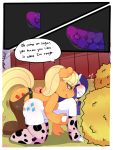  3:4 all_fours anthro anthro_on_anthro anthro_penetrated anthro_penetrating anthro_penetrating_anthro applejack_(mlp) big_breasts blush bodily_fluids breast_grab breasts clothing comic dialogue dildo equid female female/female female_penetrated female_penetrating female_penetrating_female freckles friendship_is_magic hand_on_breast hi_res horn kikiluv legwear mammal my_little_pony penetration rarity_(mlp) sex_toy strapon sweat thigh_highs unicorn 