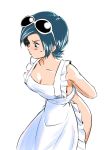  1girl apron arms_behind_back blue_hair bottomless breasts highres looking_away may_lee naked_apron simple_background sunglasses taberarerutour1 the_king_of_fighters white_background 