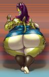  2020 anita_(vdisco) anthro armlet big_breasts big_butt biped bottomless bracelet breasts brown_eyes butt clothed clothing curvy_figure digital_media_(artwork) dress eyelashes female genitals giraffe giraffid hair hi_res horn huge_breasts huge_butt huge_female huge_hips hyper hyper_breasts hyper_butt jewelry lips lipstick looking_at_viewer looking_back makeup mammal overweight overweight_female purple_hair pussy rear_view red_lips smile solo spray_can standing thick_thighs vdisco voluptuous wide_hips 