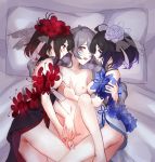  3girls ass bed_sheet black_hair blue_eyes blue_flower blue_hair blue_ribbon blush breast_grab breasts bronya_zaychik censored china_dress chinese_clothes commentary_request devilsw dress dress_flower drill_hair fingering flower grabbing gradient_hair grey_eyes grey_hair hair_flower hair_ornament honkai_(series) honkai_impact_3rd hug long_hair looking_at_another lying medium_hair mosaic_censoring multicolored multicolored_clothes multicolored_dress multicolored_hair multiple_girls navel nipples nude on_back on_bed on_side open_mouth petals pillow pussy pussy_juice red_eyes red_flower red_hair ribbon saliva saliva_trail seele_vollerei sidelocks small_breasts veil veliona yuri 