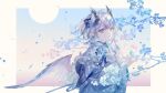  1girl absurdres aoi_neno blue_eyes blue_kimono blue_theme branch dango feathered_wings food head_wings highres holding holding_food indie_virtual_youtuber japanese_clothes kimono layered_kimono long_sleeves looking_at_viewer sanshoku_dango short_hair solo upper_body virtual_youtuber wagashi white_hair wide_sleeves wings yoggi_(stretchmen) 