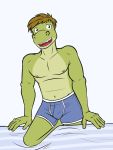  3:4 alligator alligatorid anthro boxer_briefs bulge clothed clothing crocodilian fuze gabriel_(fuze) hi_res male navel nipples reptile scalie simple_background solo topless underwear white_background 