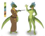  anthro argonian barefoot bethesda_softworks breasts clothing dagger female knife melee_weapon model_sheet nude orange_eyes plantigrade reptile robe scalie simple_background siroc solo story story_in_description the_elder_scrolls video_games weapon white_background 