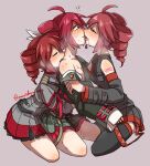  !? 3girls ahoge belt bite_mark bite_mark_on_neck bite_mark_on_shoulder biting black_thighhighs blush breast_pocket breasts buttons closed_eyes commentary_request cropped_jacket detached_sleeves drill_hair fang full_body grey_background grey_belt grey_jacket grey_shirt grey_skirt hair_ribbon half-closed_eyes hand_on_another's_arm hand_under_clothes hand_under_shirt hato_no_mune_wo_momitai headset jacket jacket_partially_removed kasane_teto kasane_teto_(sv) kasane_teto_(utau) kasane_teto_(voicepeak) medium_hair miniskirt multiple_girls multiple_persona nervous parted_lips pleated_skirt pocket red_belt red_eyes red_hair red_trim ribbon saliva saliva_drip selfcest shirt shirt_partially_removed shoulder_boards shoulder_tattoo single_bare_shoulder sitting skin_fang skirt sleeveless sleeveless_shirt small_breasts sweat synthesizer_v tattoo tearing_up thighhighs tongue tongue_out twin_drills twitter_username undressing_another utau voicepeak white_ribbon yuri 