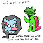 1:1 anthro canid canine canis changed_(video_game) crystal english_text fungus humor male male/male mammal mushroom mushroomwolf profanity sketch solo squid_dog_(changed) text wolf