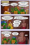2:3 anthro april_o&#039;neil blush claw_marks clothed clothing comic donatello_(tmnt) english_text female group hi_res human leonardo_(tmnt) male mammal master_splinter michelangelo_(tmnt) murid murine partially_clothed raphael_(tmnt) rat reptile rodent scalie scratches smile tail tail_motion tailwag teenage_mutant_ninja_turtles text thewill turtle yellow_clothing