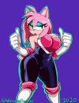  amy_rose arkanman armwear bodysuit boots clothing elbow_gloves eyeshadow female footwear gloves handwear hi_res legwear makeup skinsuit solo sonic_the_hedgehog_(series) thigh_boots thigh_highs tight_clothing 