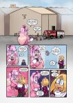 2025 absurd_res anthro armadillo avian big_breasts bird blonde_hair blush blush_stickers breasts clothed clothed_anthro clothed_female clothed_male clothing coat comic courtney_(jamoart) cricetid crocodile crocodilian dan_(jamoart) dialogue ear_piercing ear_ring english_text extreme_size_difference eyewear female feral fire_engine firefighter glasses gloves grey_body group hair hampt_(jamoart) hamster handwear heart_symbol helene_marilyn hi_res jacket jamoart larger_female long_hair male mammal micro_anthro micro_male piercing pink_clothing pink_coat pink_hair pink_topwear porcupine reptile ring_piercing rodent scalie scarf semi-anthro size_difference smaller_male speech_bubble text topwear truck vehicle wearing_glasses white_scarf xenarthran yellow_eyes
