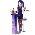  1girl alcohol bangs bartender black_footwear black_legwear blush breasts cocktail cocktail_glass collared_shirt crossed_legs cup drinking_glass expressionless full_body girls_frontline high_heels holding holding_shaker holding_spoon jack_daniel&#039;s jill_stingray long_hair long_sleeves looking_at_viewer medium_breasts necktie official_art pantyhose parted_bangs pencil_skirt product_placement puffy_sleeves purple_hair purple_skirt purple_vest red_eyes red_neckwear shirt side_slit sidelocks skirt solo spoon stool swept_bangs table transparent_background twintails va-11_hall-a vest watson_cross whiskey xiao_chichi 