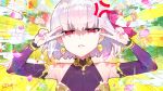  bow fate/grand_order fate_(series) flowers kama_(fate/grand_order) petals red_eyes redrop short_hair signed white_hair 
