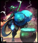 anthro big_breasts black_body blue_body blue_skin breasts dnp101 dragon female halloween hi_res holidays huge_breasts hyper hyper_breasts magic_user mythological_creature mythological_scalie mythology nightshade_(dragonofdarkness1992) nipples nude scalie solo tail thick_thighs witch