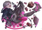  all_male bodysuit boots candy chocolate gloves gray_hair hoodie male mask original pink_eyes ryota_(ry_o_ta) short_hair 