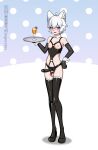  1boy :d ahoge ambiguous_orange_liquid animal_ears artist_name belt_buckle black_boots black_gloves blue_background blue_eyes blue_pupils blush bob_cut bondage_outfit boots buckle chastity_cage chastity_cage_strap chinese_commentary commentary_request cup dildo drink drinking_glass elbow_gloves eyebrows_visible_through_hat eyelashes fang food fruit full-face_blush full_body gloves gradient_background hair_between_eyes hand_on_own_hip happy harness high_heel_boots high_heels highres holding holding_tray latex latex_gloves latex_thigh_boots light_smile looking_at_viewer nipple_piercing nose o-ring o-ring_harness open_mouth orange_(fruit) orange_slice original otoko_no_ko piercing polka_dot polka_dot_background purple_background revealing_chastity_cage revealing_clothes sex_toy shadow shengshouqlw short_hair skindentation skinny small_chastity_cage smile solo standing strap-on testicles topless_male tray underbust white_background white_hair white_polka_dots wolf_ears wrist_cuffs 