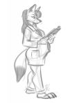  anthro belly big_belly breasts canid canine canis claws clothed clothing coyote dekopuma digital_media_(artwork) female fur hair hi_res mammal monochrome nicnak044 pose pregnant sketch solo 