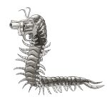 absurd_res ambiguous_gender arthropod bowelfly centipede feral gun handgun hi_res holding_gun holding_object holding_ranged_weapon holding_weapon multi_limb myriapod pistol ranged_weapon simple_background solo traditional_media_(artwork) weapon white_background