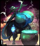 2025 anthro big_breasts black_body blue_body blue_skin breasts dnp101 dragon female halloween hi_res holidays huge_breasts hyper hyper_breasts magic_user mythological_creature mythological_scalie mythology nightshade_(dragonofdarkness1992) scalie solo tail thick_thighs witch