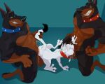 5:4 anthro canid canine canis collar collar_only desoto_(disney) disney dobermann domestic_dog double_penetration fellatio fur group hi_res kneeling male male/male mammal muscular nude oliver_and_company oral penetration penile pinscher pointy_ears roscoe_(disney) sex sharp_teeth spiked_collar spikes spitroast tail tail_pull teeth trio weskers white_body white_fur