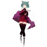 1girl alternate_costume animal_ears bangs black_gloves blush boots bow cat_ears choker cross-laced_footwear dress elbow_gloves full_body gem girls_frontline gloves green_eyes green_hair high_heels holding holding_pipe knee_boots lace-up_boots long_hair looking_at_viewer nin official_art pipe red_eyes sei_asagiri short_hair sleeveless sleeveless_dress solo thigh_gap thighhighs thighhighs_under_boots transparent_background turtleneck va-11_hall-a white_footwear yellow_bow zettai_ryouiki 